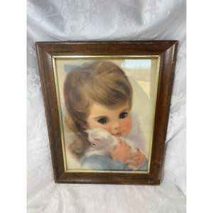 Vintage Northerns Famous American Beauty Portrait of Girl w/ Kitten Framed Big E